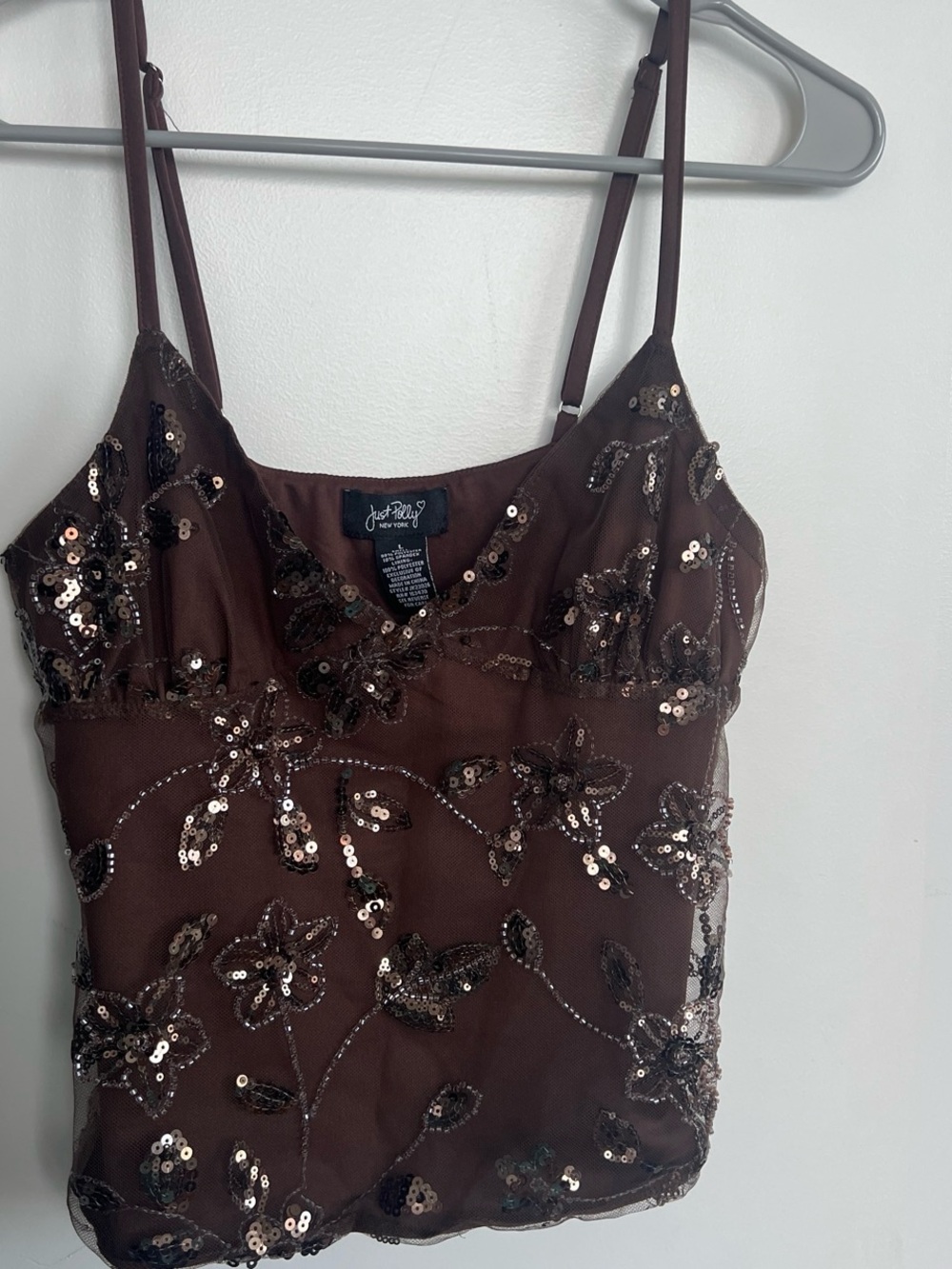Just Polly brown floral sequin cami